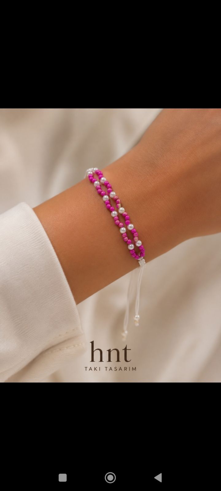 Pembe İncili Makrome Bileklik